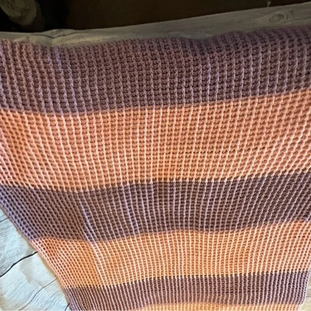 Afghan Pink & Purple Stripes Blanket‎ Handmade Large